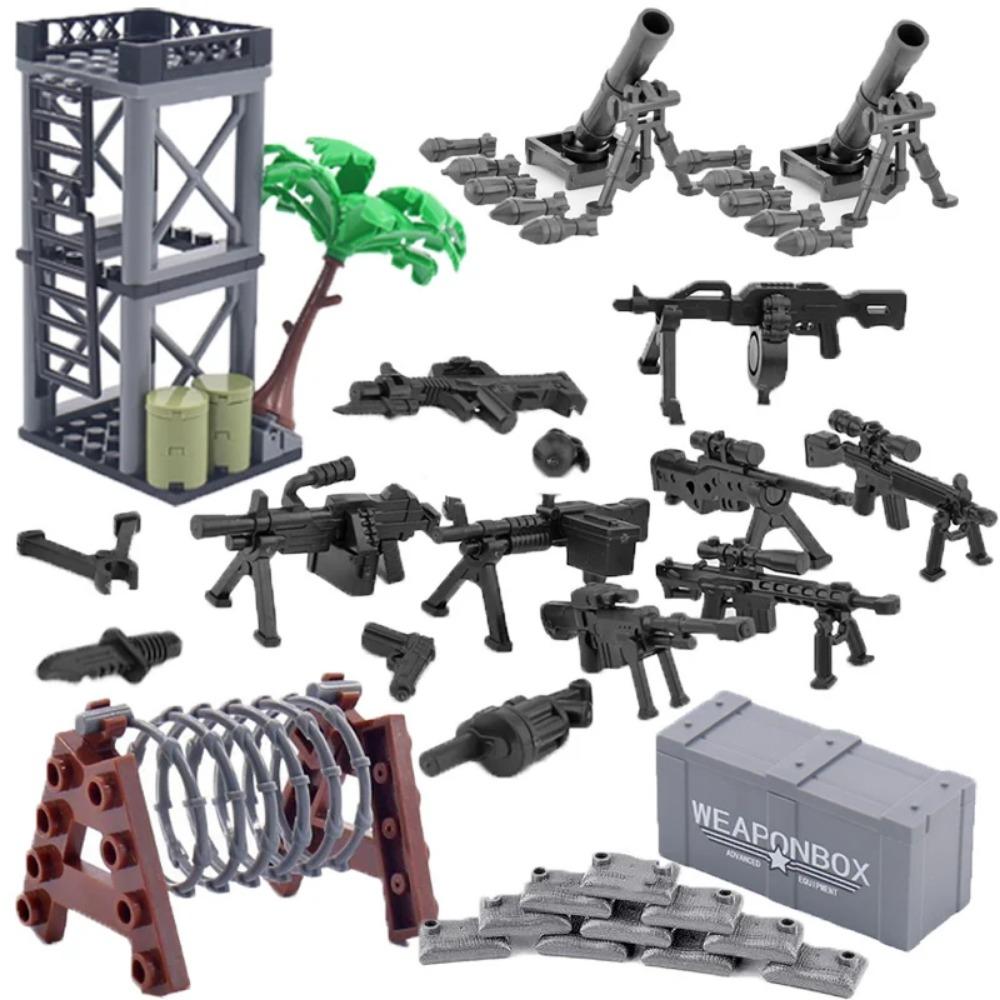 WWII Building Blocks Military Weapons Police Soldier Figure Accessories Model Brick Gun Cannon Launcher Bunker Outpost Toy X017