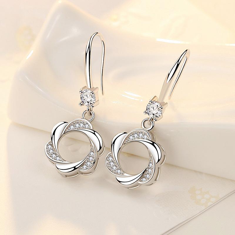 New 925 Sterling Silver Earrings for Women Original Charm Double Hoop Earrings Pave CZ Fine Engagement Anniversary Jewelry Gift