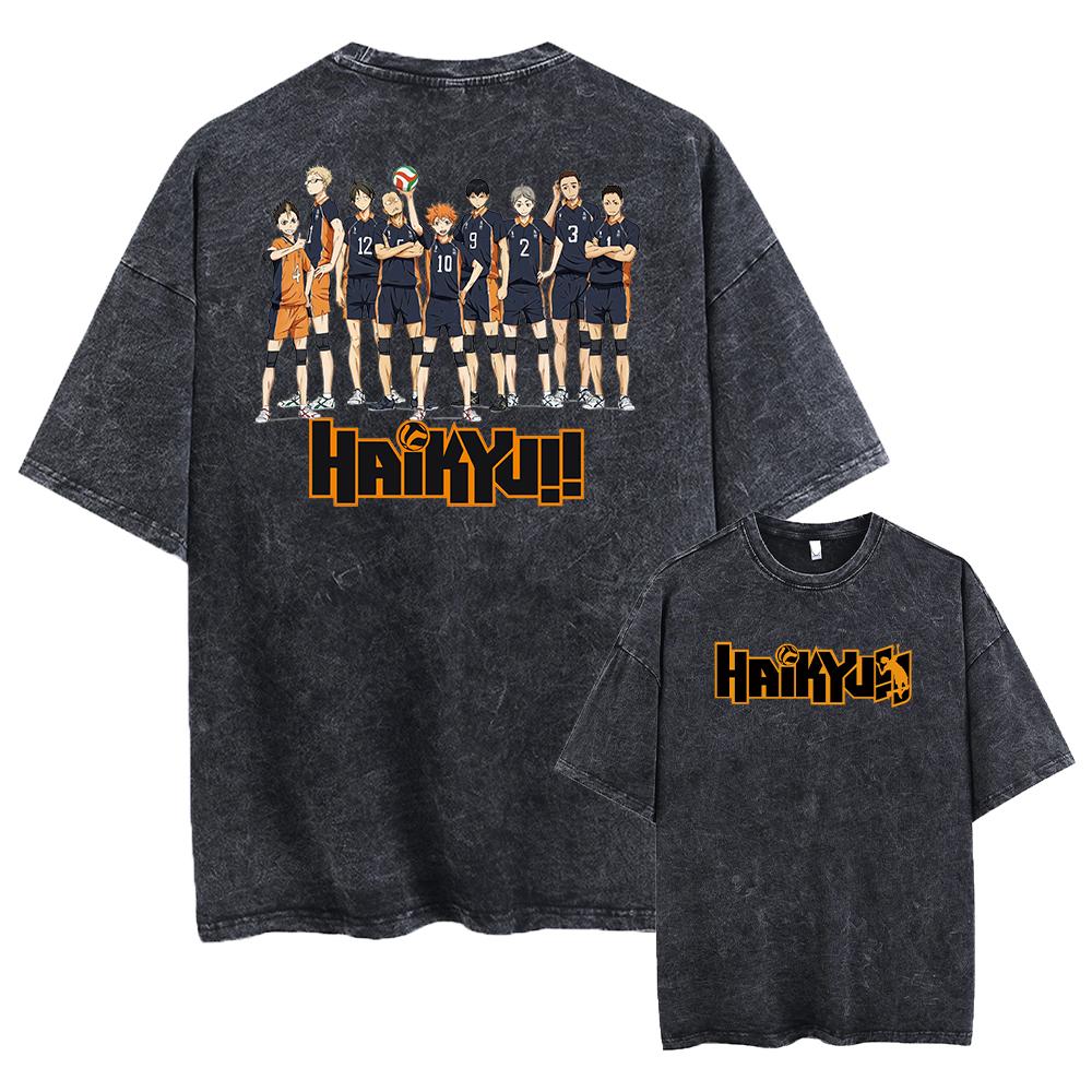 Anime Haikyuu!! Volleyball Hinata Shoyo Graphic Washed T Shirt Men Women Manga Tshirts Casual Loose T-shirt Harajuku Cotton Tops