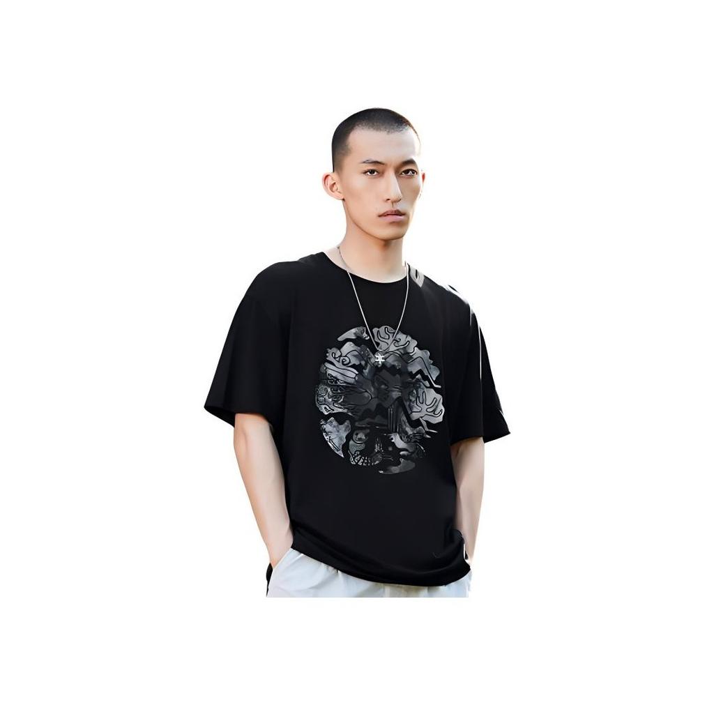 Li-Ning Graphic Print Loose Casual Sports Short Sleeve T-Shirt Men Tops Black AHSS167-4