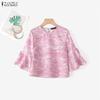 ZANZEA Women Casual Round Neck Flare Sleeve Loose Print Blouse