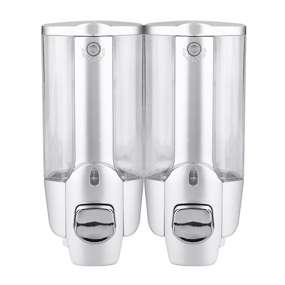 ABS Plastic Soap Dispenser 350ml Capacity Single Cup Double Cup Shampoo Dispenser Silver Refillable Lotion Dispenser Home Hotel