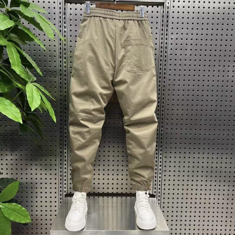 2023 Spring Men's Trendy Buttoned Splicing Harem Pants - Casual, Solid Color, Loose Fit