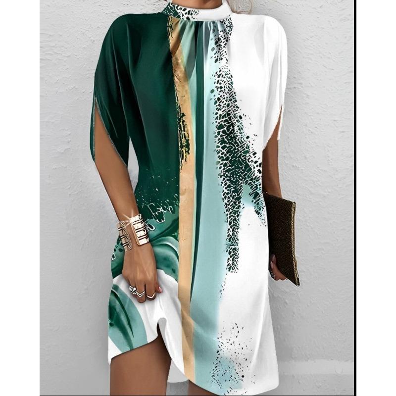 Women's Fashion O-Neck Loose Bat Sleeve Round Neck Dresses