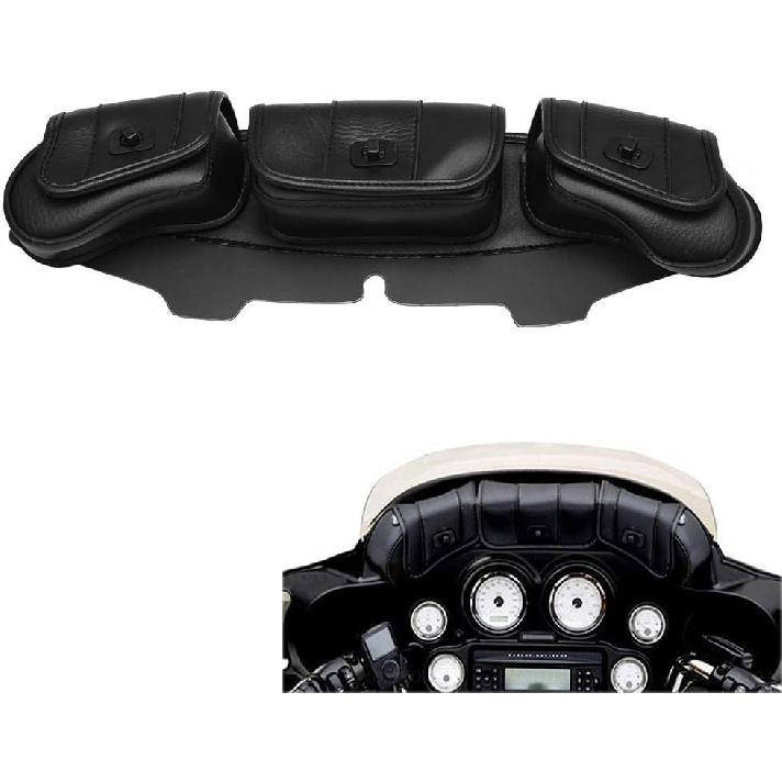 Three Pocket Windshield Bag Batwing Fairing Pouch Compatible for Harley Touring Electra Glide Street Glide 1996-2013