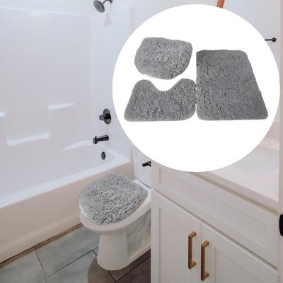3 Piece Non Slip Bathroom Rug Set Bath Mat Toilet Lid Cover Washable Floor for Shower