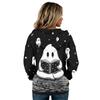 Women's Halloween Print Hoodie Button Front Long Sleeve Sweatshirt
