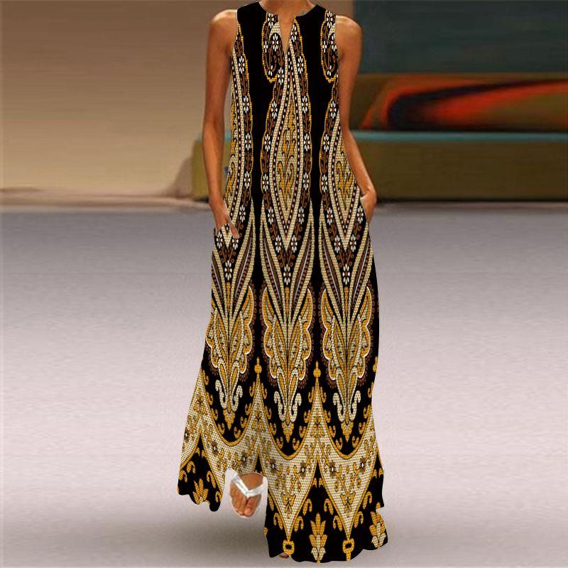 Fashion Style 3D Print Dress Animal Pattern Stage Show Stylish Clothing V Neck Sleeveless Pocket Maxi Dress
