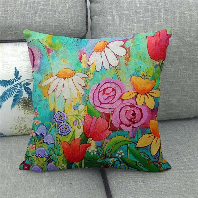 Living Room Bedroom Sofa Bed Chair Pillowcase Pumpkin Plant  Watercolor Thanksgiving Linen