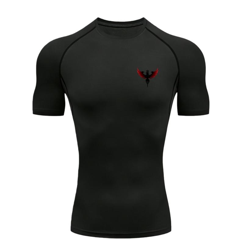 Black Phoenix with Red Wings Men's Sports T-shirt Training Fitness Compression Workout T-Shirt Rashgard Tops T-Shirt
