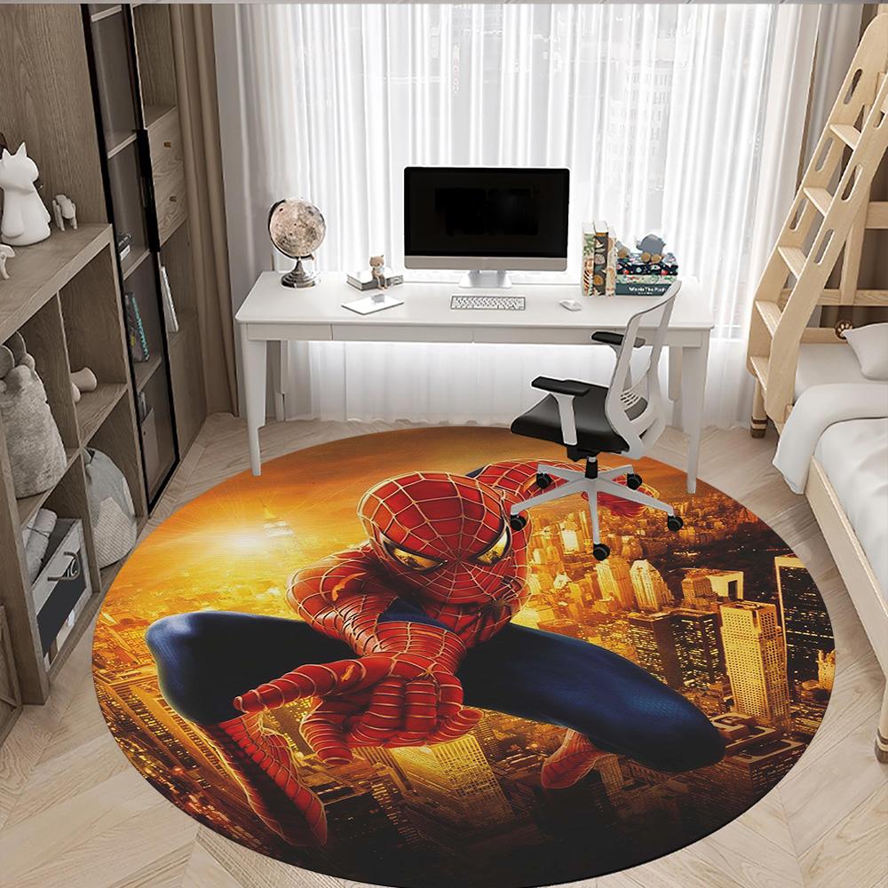 1pc Spiderman Web Icon Round Rug Flannel Fun Playful Design Living Room Bedroom Floor Mat Home Decoration Kids Room Carpet Y82857