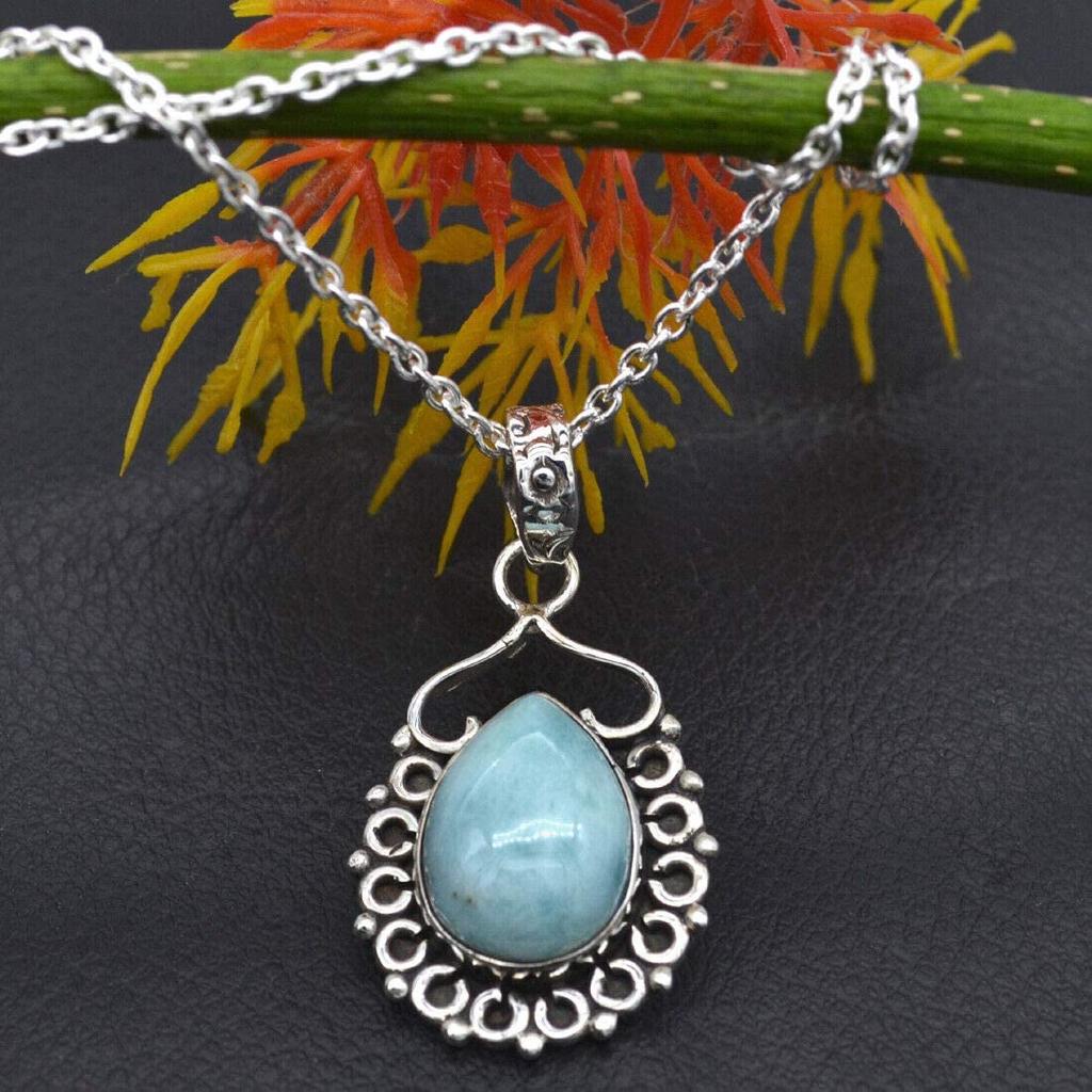 Larimar Necklace, Women Jewelry, Gift For Her, Statement Jewelry, Wedding Necklace, Silver Chain, Handmade Jewelry