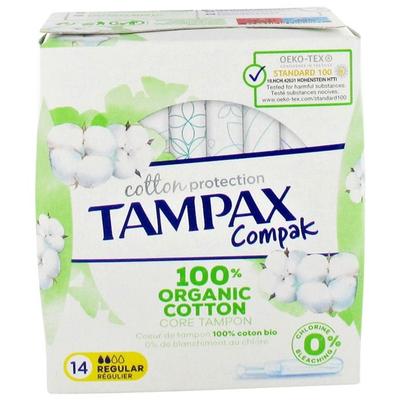 Tampons - Tampax - Compak Cotton Protection - 100% Bio-Baumwolle - Hypoallergen - 14 Stück