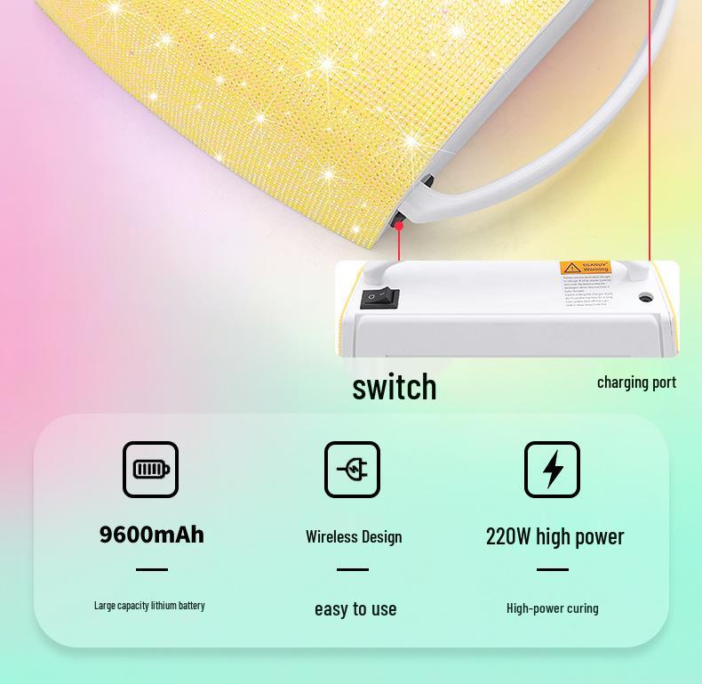 220W Rhinestone Dual Light Nail Lamp: Portable, Quick-Dry, Gel-Curing with No Blackening