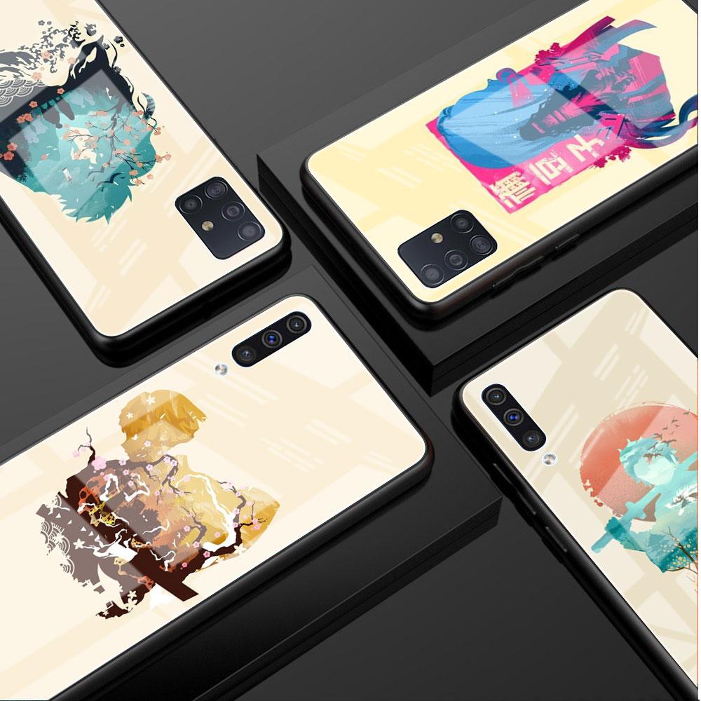 Glass Case For Samsung Galaxy A52 A71 A50 A51 A70 A21s A31 A72 A10 A12 A30 A22 5G Phone Cover Demon Slayer Anime