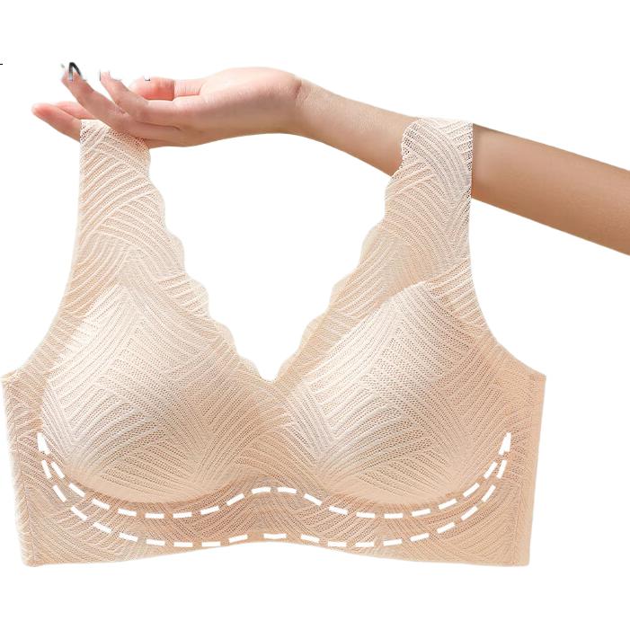 FitonTon Women's Push-Up Bra, Anti-Sagging, Side Support, Lace Bra, Thin Style, Minimizing for Large Breasts, Beautiful Back Design Bra