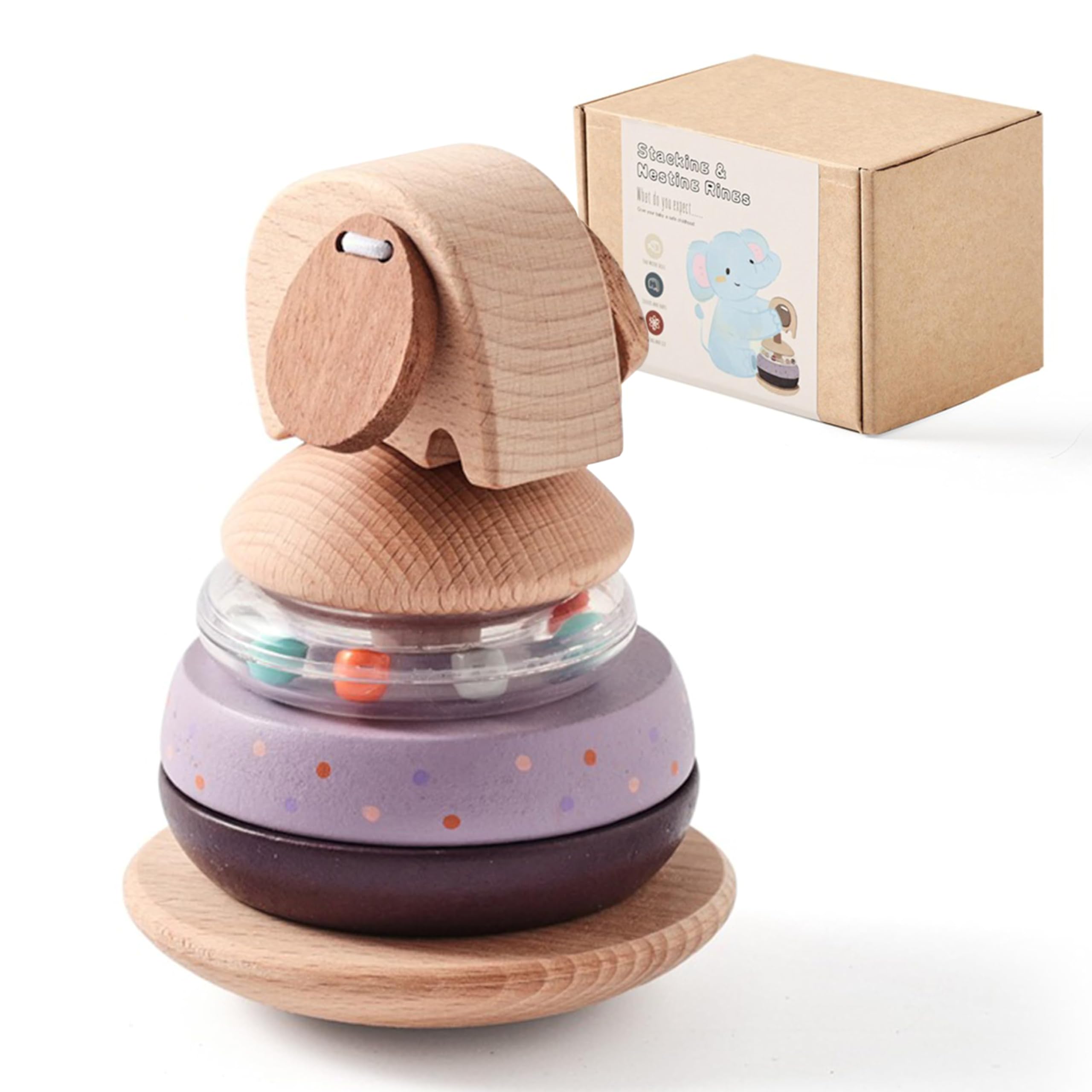 

Shinse Wooden Building Blocks with Sticks, Montessori Educational Toy for Toddlers, Boys and Girls, Ages 0, 1, 2, and 3, Baby Shower Gift (Elephant