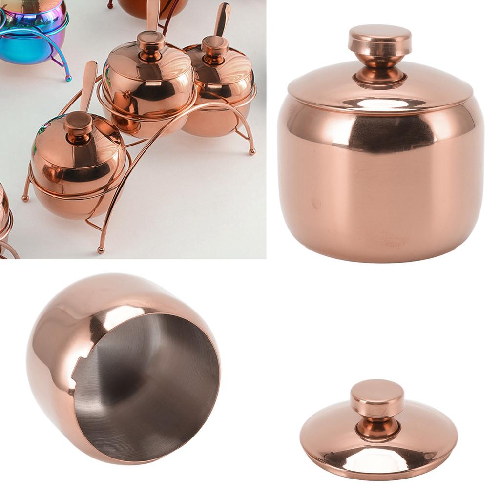Stainless Steel Gold Seasoning Condiment Pot Spice Salt Sugar Pepper Container Jar Storage   with Lid