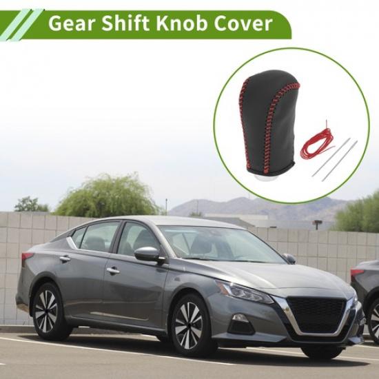 Car Gear Shift Knob Cover for Nissan Altima 2008-2012 Black Red Faux Leather