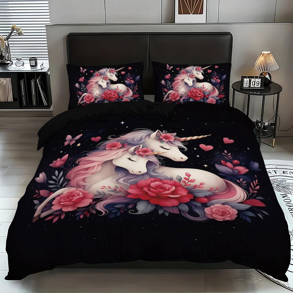 Unicorn Kids Bedding Set 3Pcs Duvet Cover & Pillowcases Bed Linen For Girls Fantasy Children'S Bed Cover Set Soft & Cute