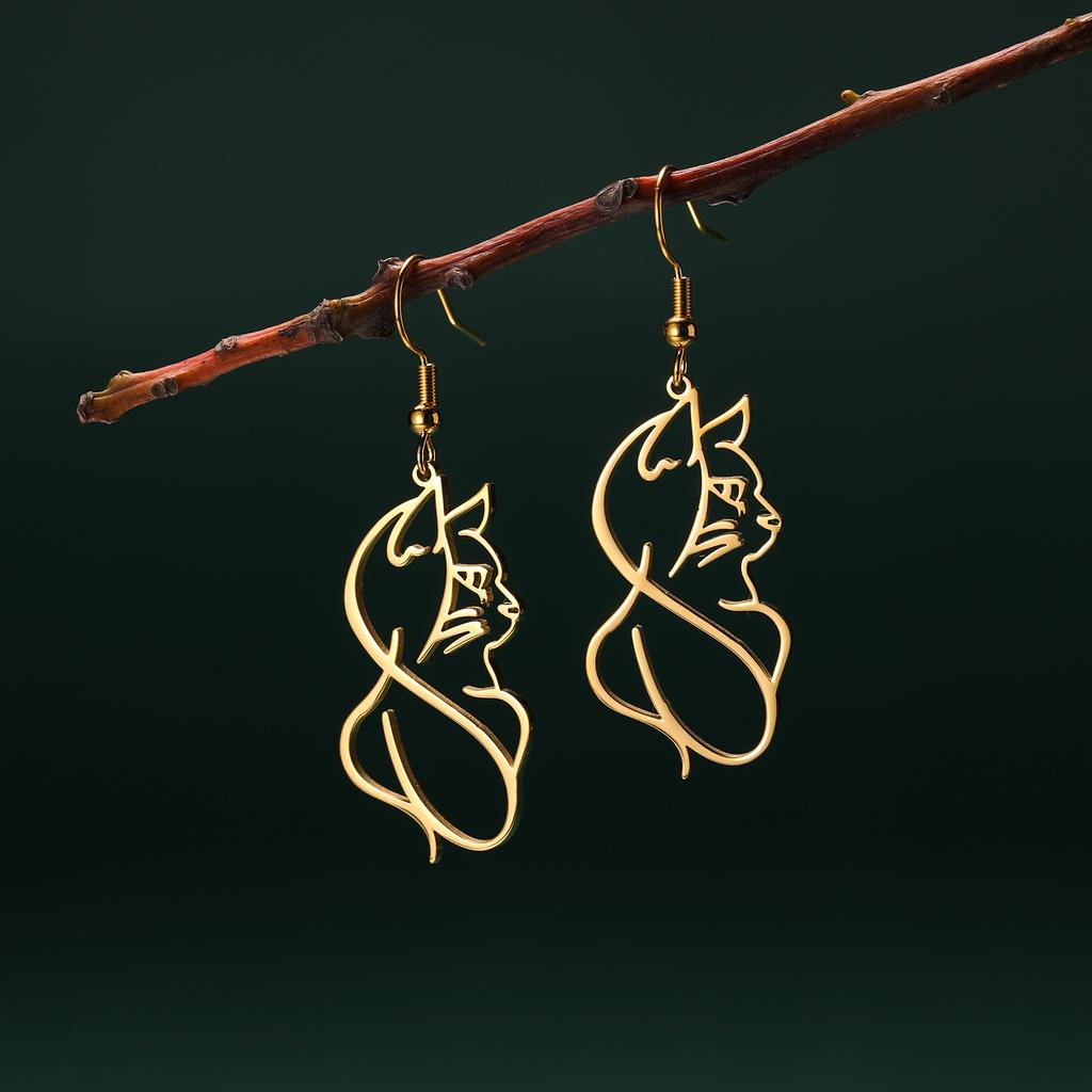 Cazador Gold Color Cat Kitten Drop Earrings for Women Stainless Steel Jewelry Cute Animal Earrings Valentine Gift Wholesale 2026