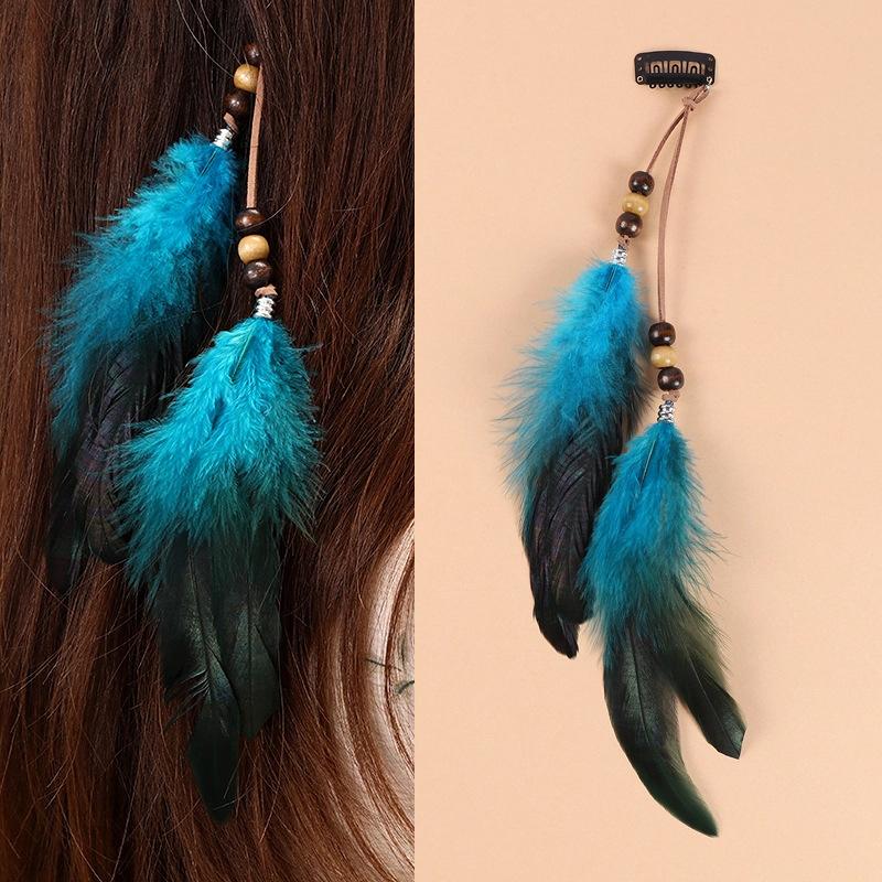 1PC Ethnic Style Decorative Tassel Secure-Grip Clip Natural Hairpin Lightweight Hair Bohemian Feather Delicate
