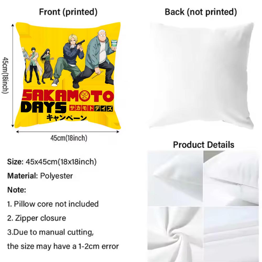 S-SAKamoTO DAYS Anime Cushion Cover Pattern Printed Pillowcase for Living Room Sofa Cushion Cover & Bedroom Decor