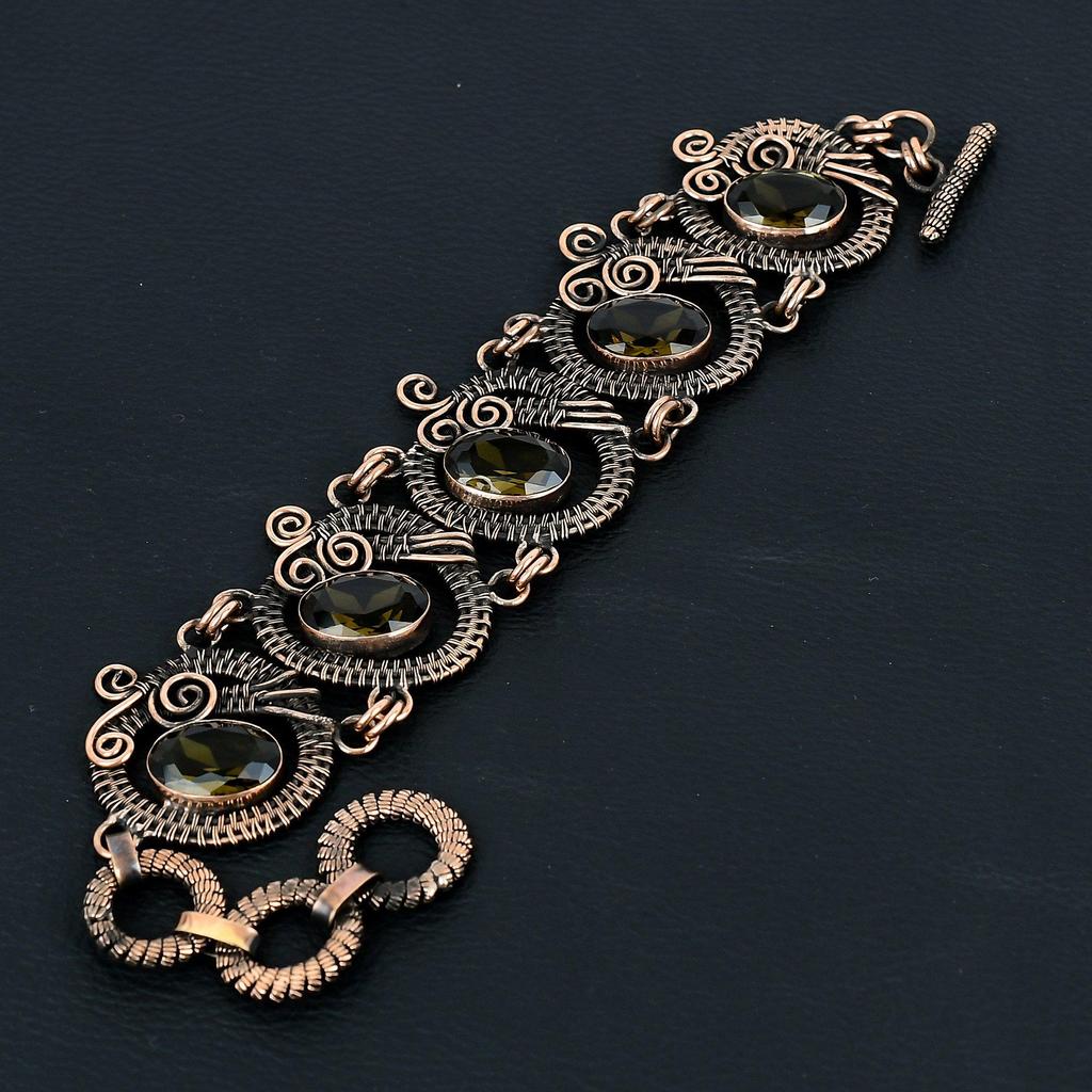 Beautiful Smoky Topaz Gemstone Handmade Pure Copper Wire Wrapped Bracelet Jewelry