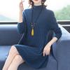 Half Turtleneck Knitted Dress for Women In Autumn and Winter Long-sleeved Mid-length Sweater Loose and Casual Pullover
