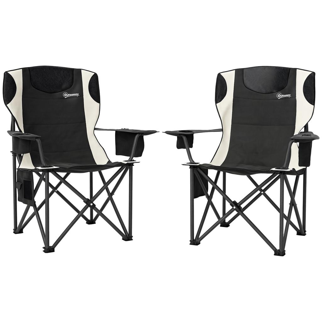 Set of 2 Folding Camping Chairs, Padded Camping Chairs with Adjustable Armrests, Portable & Lightweight Folding Camp Chair with Cooler Bag