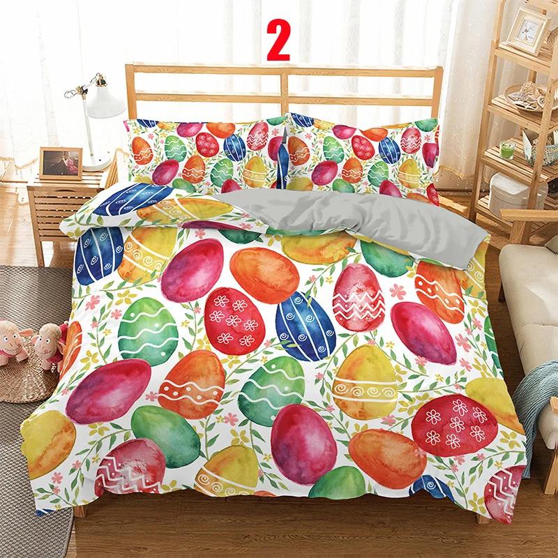 Juego de Ropa de Cama Suave con Huevos de Pascua Estampado 3D Dibujos Animados de Conejo Huevos Funda Nórdica Funda de Almohada de Poliéster Saludos y Regalos Para el Día de Pascua