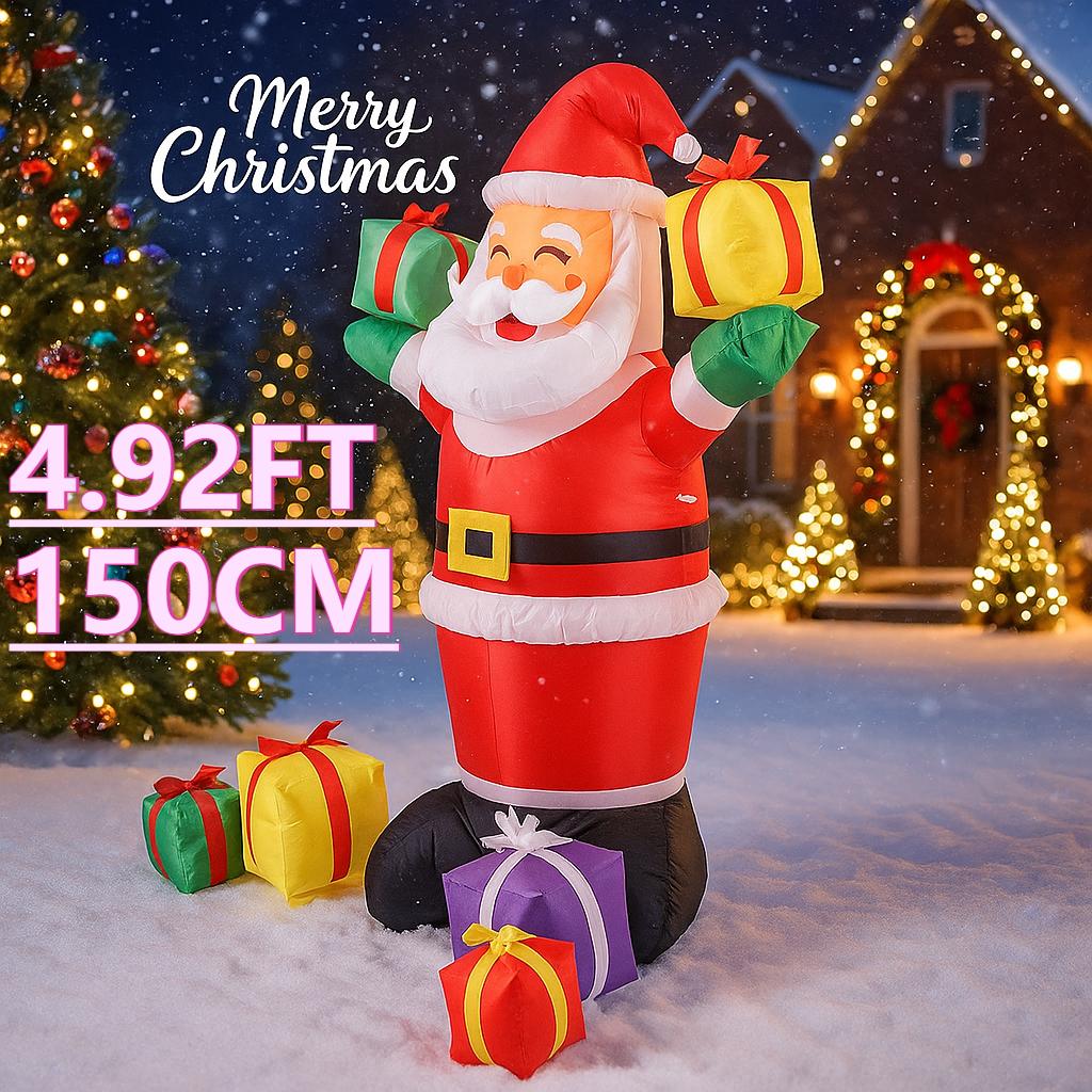 4.92FT LED Light Xmas Inflatable Santa Claus Gift Boxes Toy Yard Lawn Party Decor Home Ornaments Supplies Christmas Holiday Gift