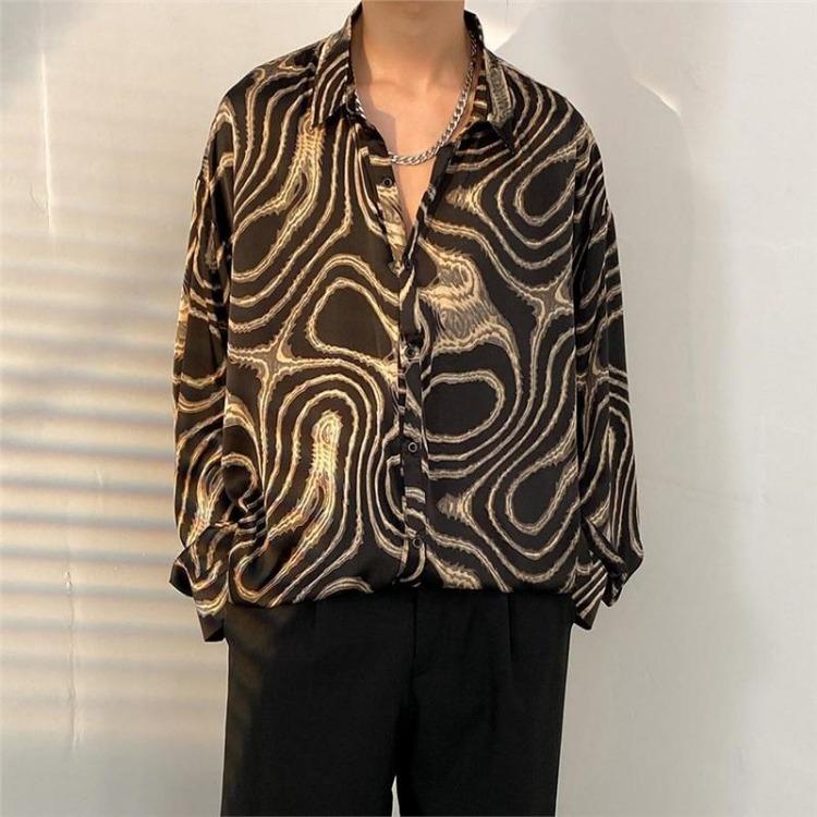 Retro Hong Kong Style Men's Floral Shirt Casual All-Match Jacket Japanese Korean Style Trendy Spring Autumn Fashion