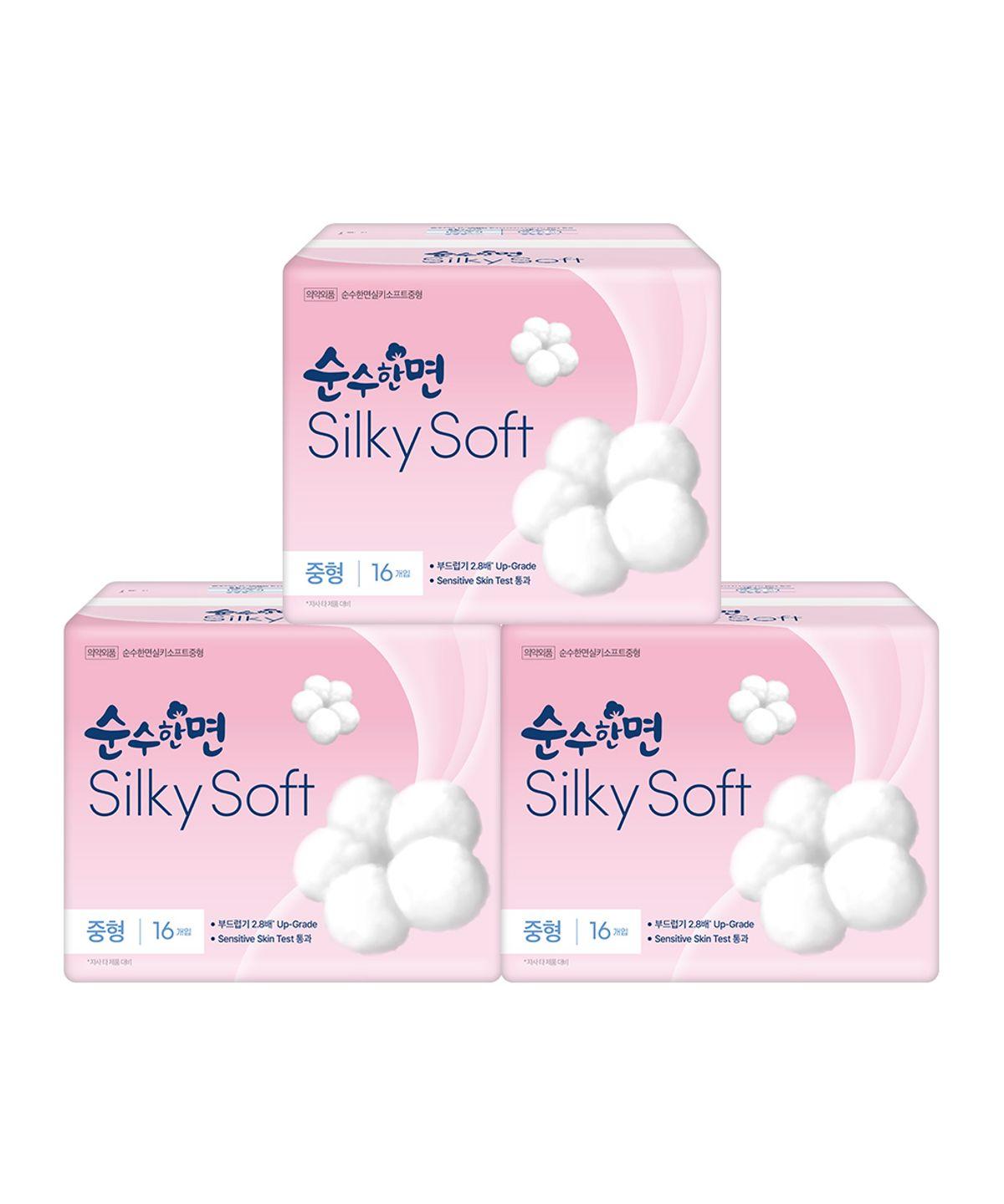 Pure Cotton Silky Soft Sanitary Pads Medium 16P x 3 Packs