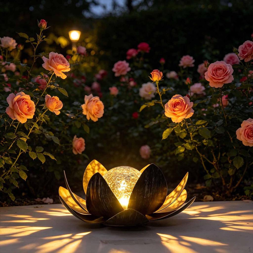 Solar Light Outdoor Decor Crackle Globe Glass Lantern Home Petal Flower Waterproof for Yard