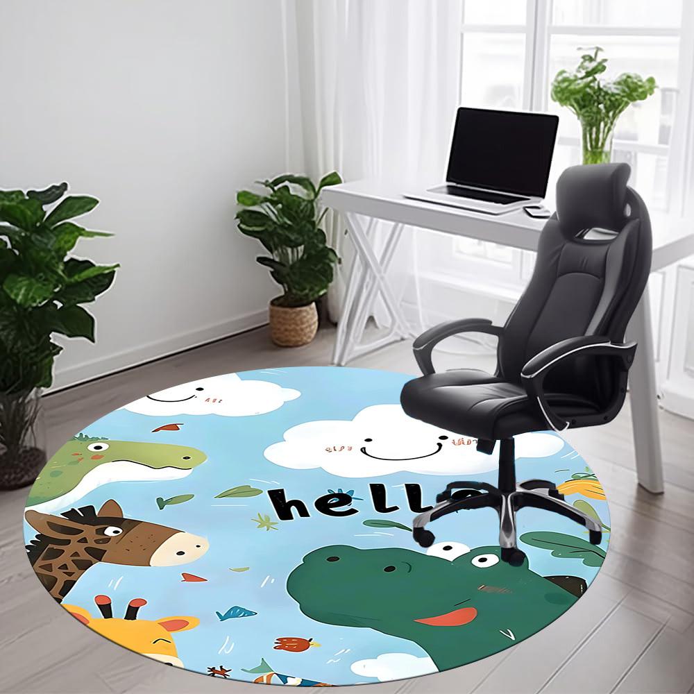 1PC Zoo Animals Pattern Office Round Area Rug, Mat Suitable For Office, Under Office Chairs Bedroom Living Room Home Decor, Room Deco