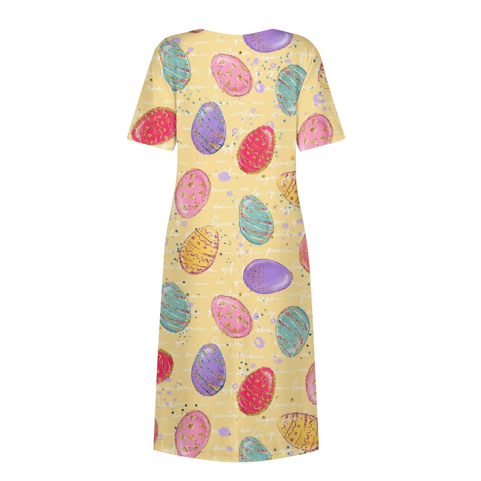 Женское летнее повседневное модное пасхальное платье с коротким рукавом и карманом — фото 5