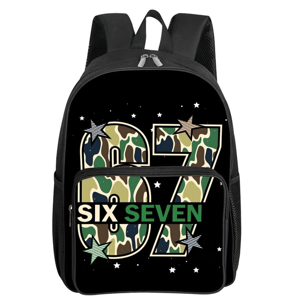 Colorful Number 67 Print Square Front Pocket Backpack Large Capacity for Boy/Girls Best Gift 2D Cartoon Children's School Bag