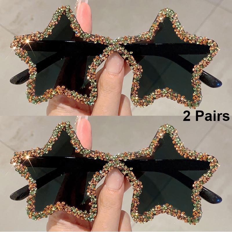 2pcs Vintage Women Polygon Sunglasses Female Metal Frame Design Retro Casual  Sun Glasses Female Male Popular Black Eyewear