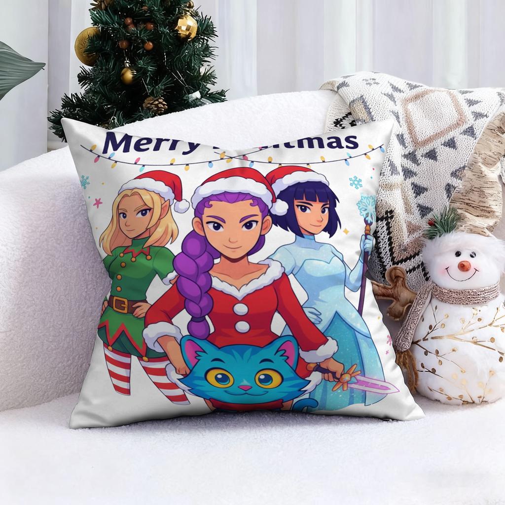 KPop Demon Hunters Christmas is cute and fun!Three girls and cute cats in the same frame pillowcase fashion home decoration
