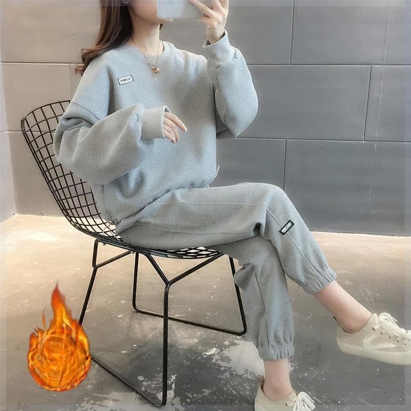 Thick Velvet Casual Sportswear Suit Women's Autumn and Winter Fashion Loose Sweatshirt Two-piece Set
