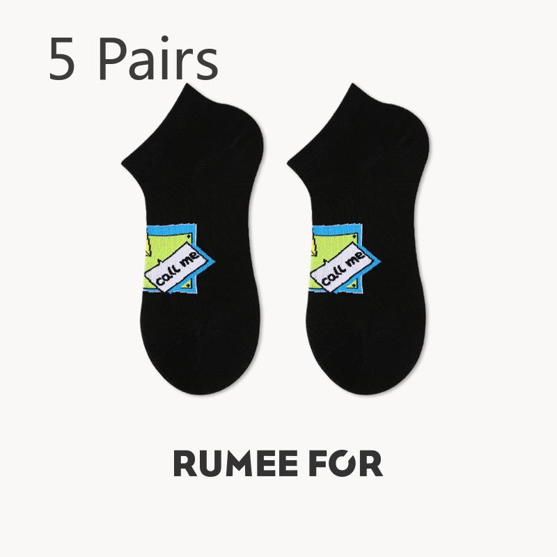 5 Pairs of Female Spring and Autumn Thin Shallow Mouth Low Top Sweat Breathable Cotton Boat Socks