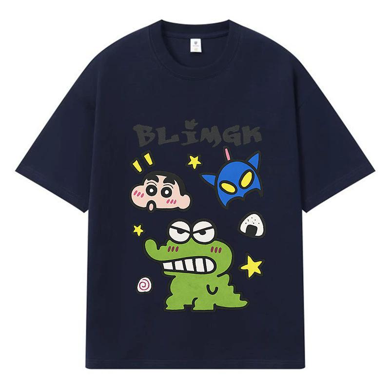 2026 Cartoon Crocodile Shinchan Batman Printed Graphic Y2k Harajuku Streetwear 100% Cotton T Shirt Casual Oversized Summer Men T-shirt