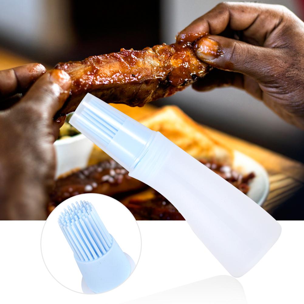 2 ks Domácí grilovací silikonová láhev na olej se štětcem Kuchyňské pečení Grilovací nástroj Modrá