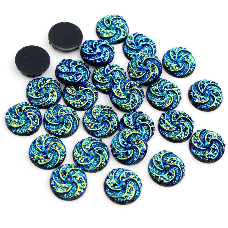New Fashion 40pcs 12mm Mix Blue Colors Flower Style Flat back Resin Cabochons Cameo