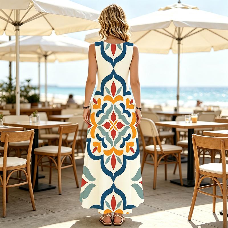 Women's Bohemian Sleeveless Maxi Dress,Summer Lightweight Flowy Versatile for Vacation & Casual Wear