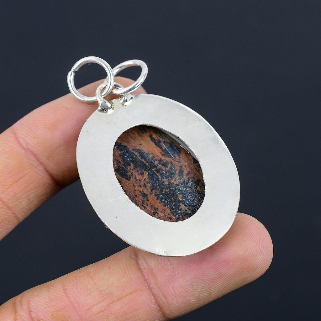 925 Silver Mahogany Obsidian Gemstone Daughter Root Chakra Boho Pendant Jewelry