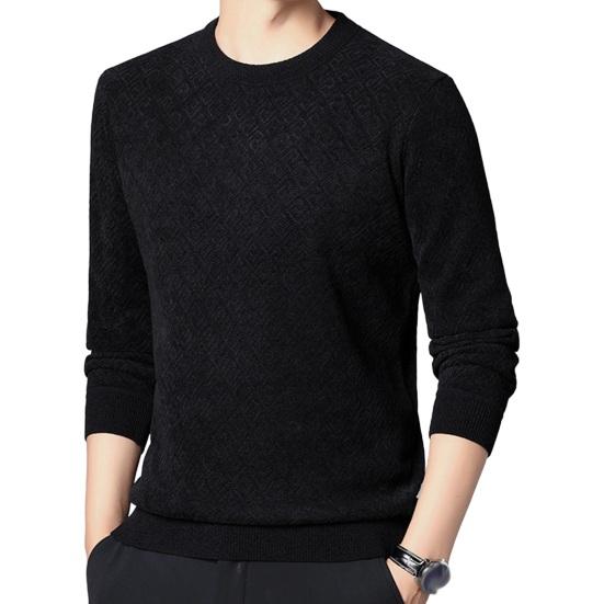 

Мужской спортивный топ среднего возраста, утолщенный свитер чистого цвета с круглым вырезом XL чёрный