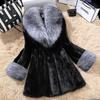 Fashion Faux Fur Coat Winter Jacket Women Imitation Fox Fur Collar Two Layers Cuffs Warm Outerwear
