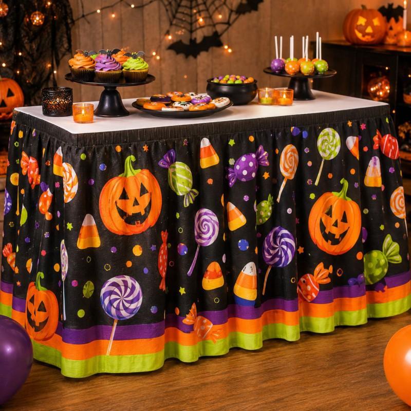 Halloween Table Skirt With Waterproof Dustproof Decor Dining 140-275cm Length